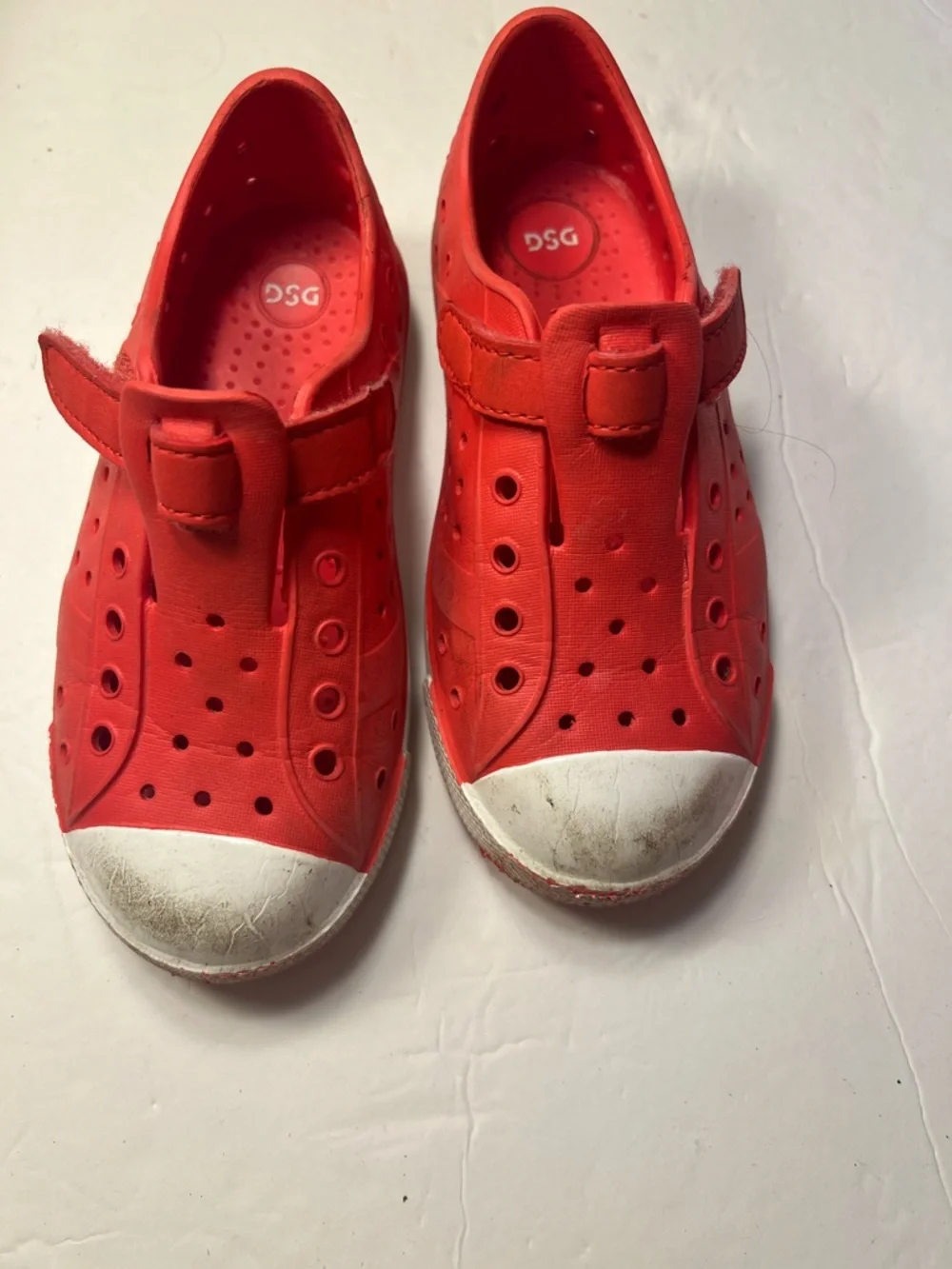 DSG Kids Red Slip-On Water Shoes with White Toe Caps